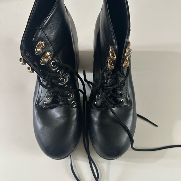 Gold Accented Black Lace Up Boots - Picture 1 of 9